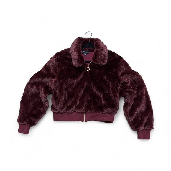 Chic Faux Fur Jacket - Burgundy (Medium) - Picture 2 of 5